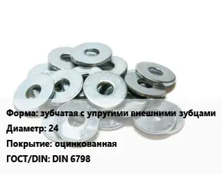 Шайба зубчатая с упругими внешними зубцами D=24 оцинкованная ГОСТ: DIN 6798